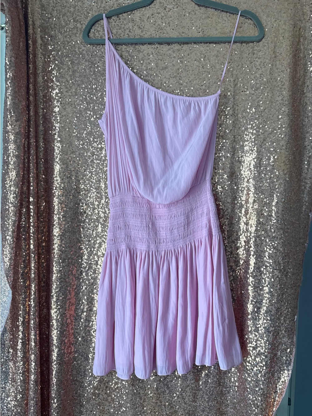 Pink/Lilac One-Shoulder Smocked Waist Dress
